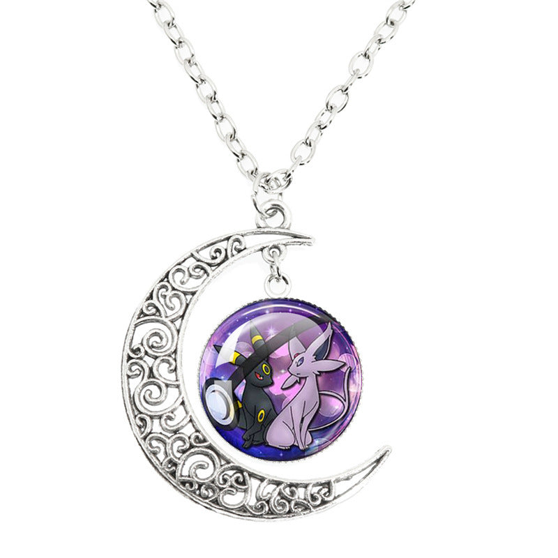 Anime Alloy Moon Time Gem Cabochon Necklaces
