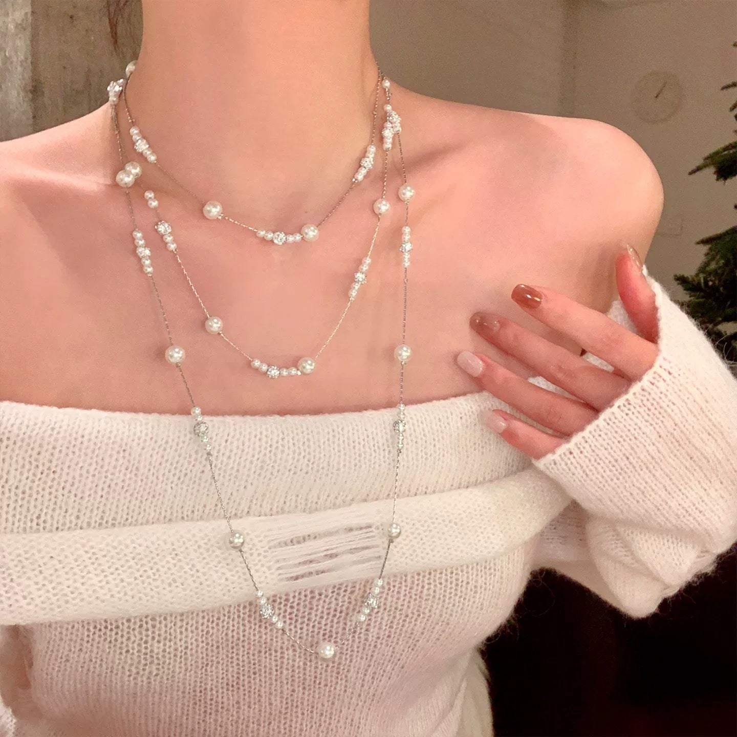 Women's Sky Pearl Long Light Luxury Twin Dress Dignified Generous Necklaces