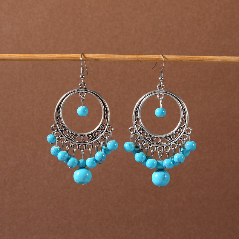 Tassel Turquoise Retro Minority Ethnic Style Graceful Personality Tibetan Earrings