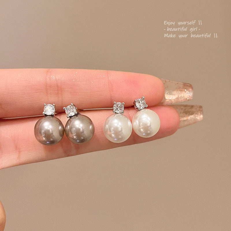 Sier Needle Simple High-grade Glass Pearl Female Graceful Super Stud Earrings
