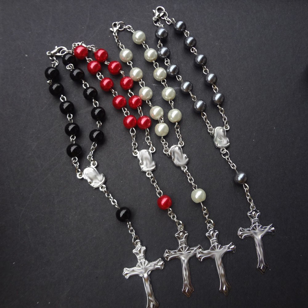Black White Gray Red Beads Pearl Bracelet