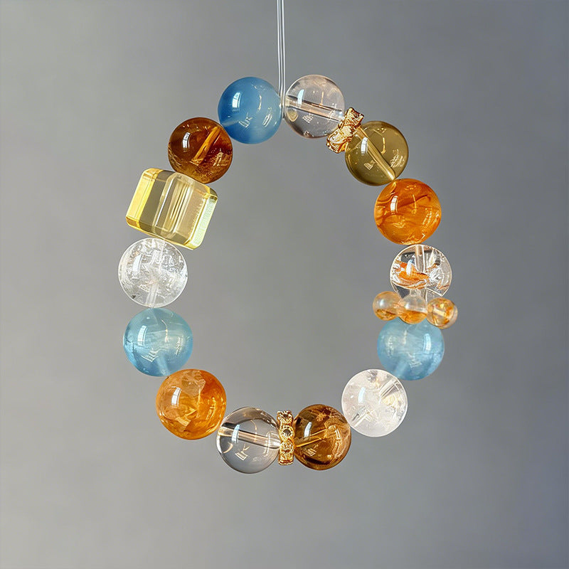 Warm Island Shimmer Natural Yellow Glue Flower Snowflake Ghost Crystal Bracelet