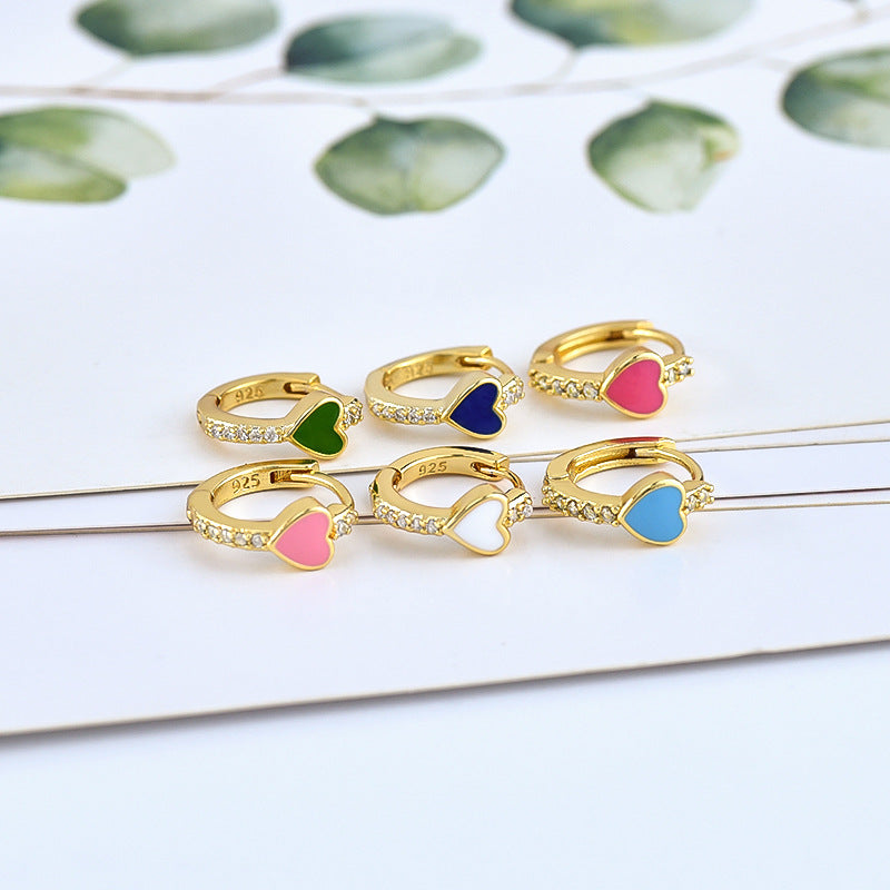 Sier Needle Fashion Simple Heart-shaped Geometric Ear French Stud Earrings