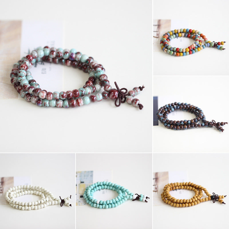 Women's & Men's Ethnic Style Ceramic Buddha Beads Long Bracelet