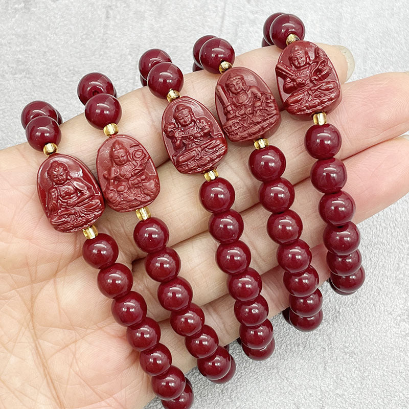 Purple Gold Cinnabar Eight Patron Saints Life Couple Bracelets