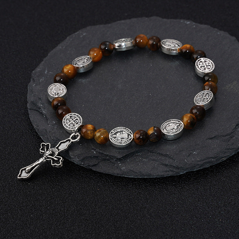 Cross Vintage Fashion Obsidian Agate With Bracelet
