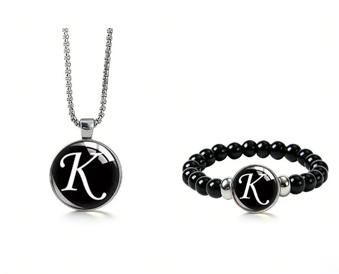 Women's Fashionable Black Time Stone With English Letters Necklace