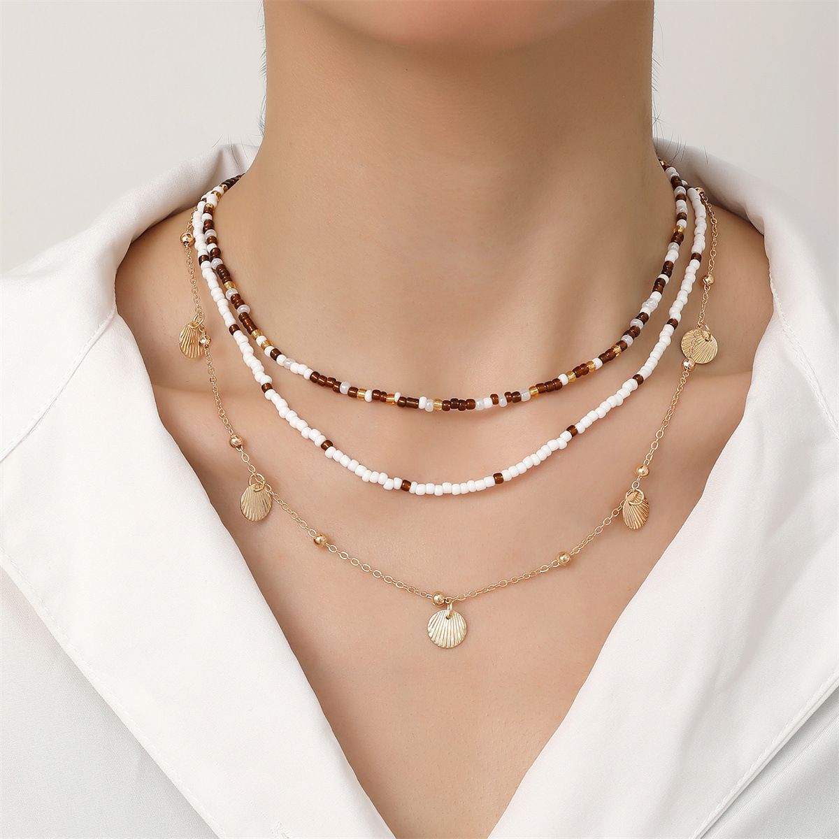 Shell Twin Bead Female Niche Stringed Pearls Necklaces