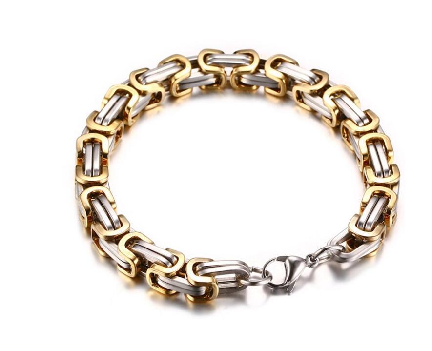 Men's Stainless Steel Square Byzantine Gold Fashion Bracelets