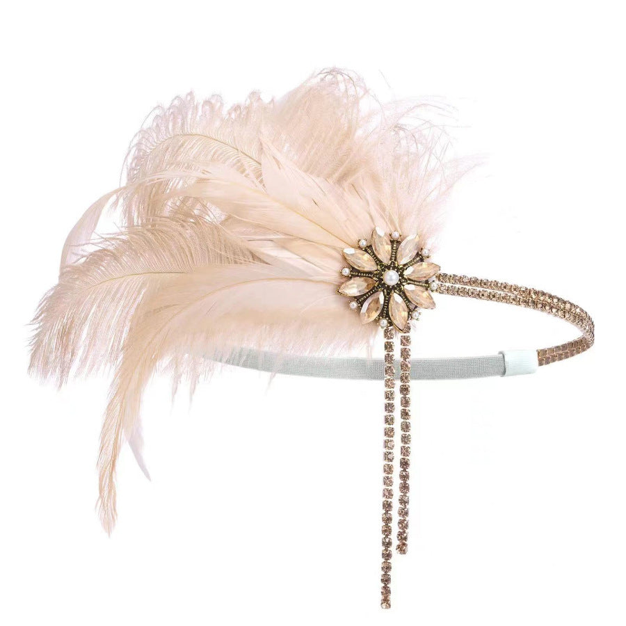 Yellow Feather Tassel Hair Band Masquerade Party Temperament Jewelry Set