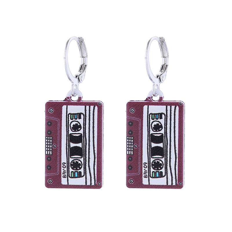 Retro Nostalgic Style Alloy Enamel Bicycle Bus Sewing Machine Tape Earrings