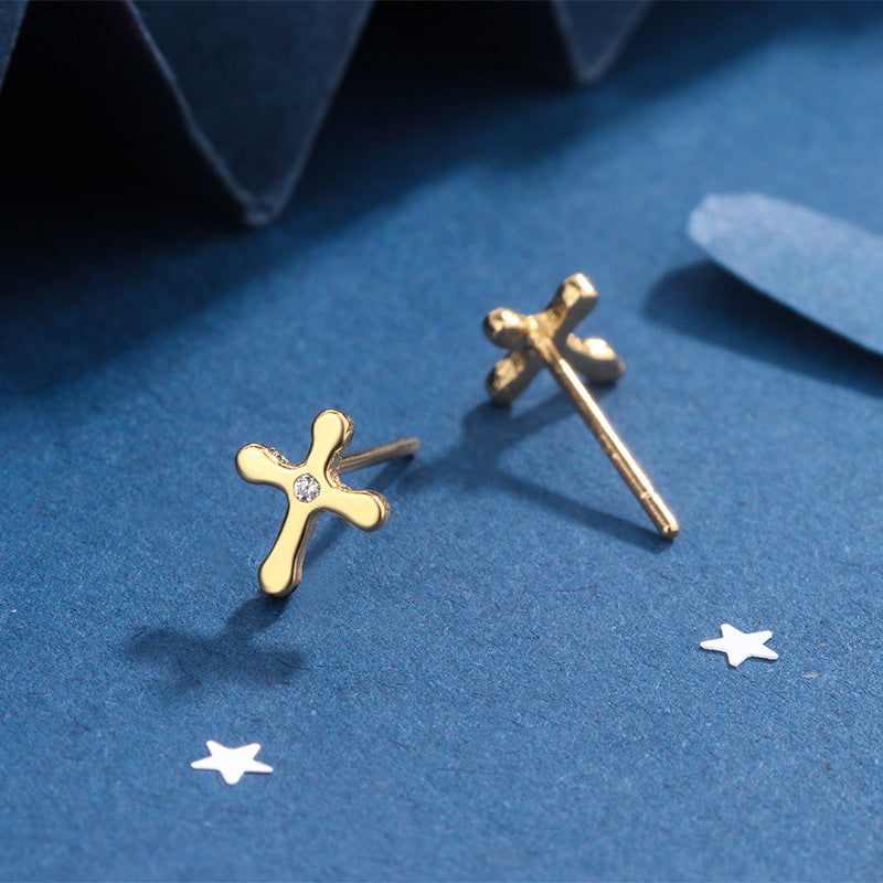 Women's Simple Cross Design Fashion Personality Temperamental Cold Style Autumn Stud Earrings