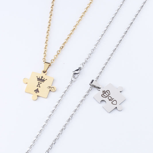 Men's Stainless Steel Ornament Couple Stitching Crown Necklaces