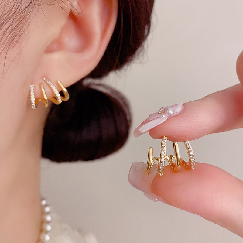 Micro Inlaid Zircon Multiple Ear Cold Stud Earrings