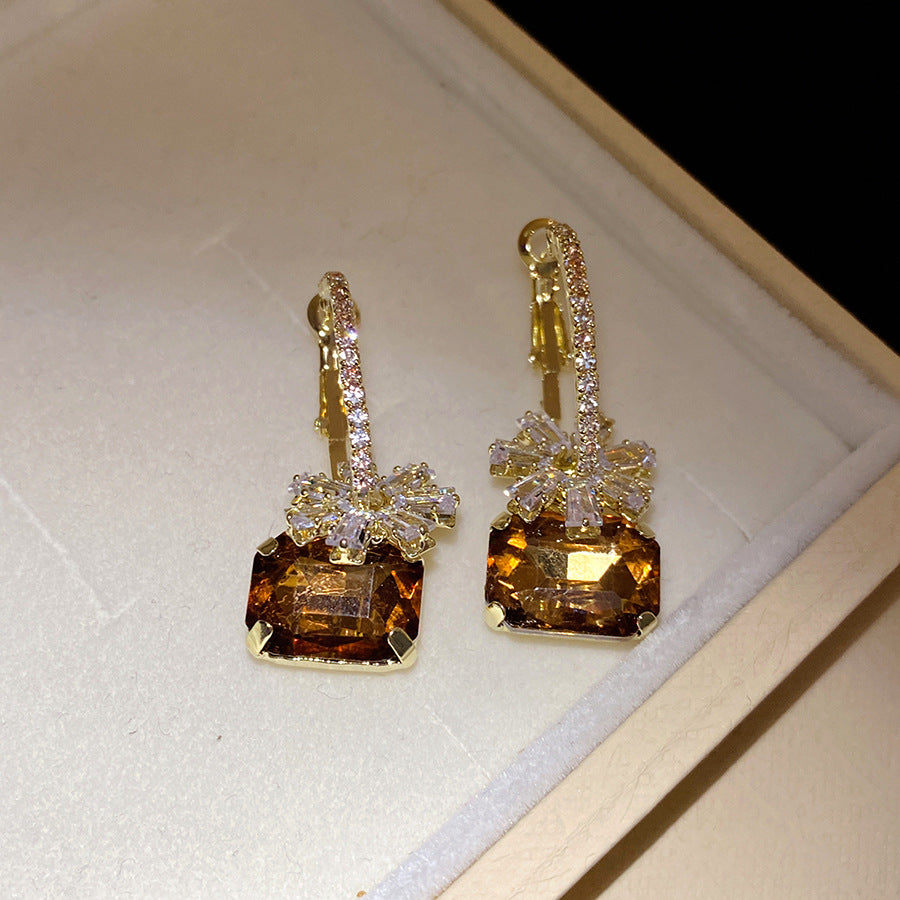 Women's Zircon Flower Square Ear Exquisite Trendy Light Luxury High-grade Stud Earrings