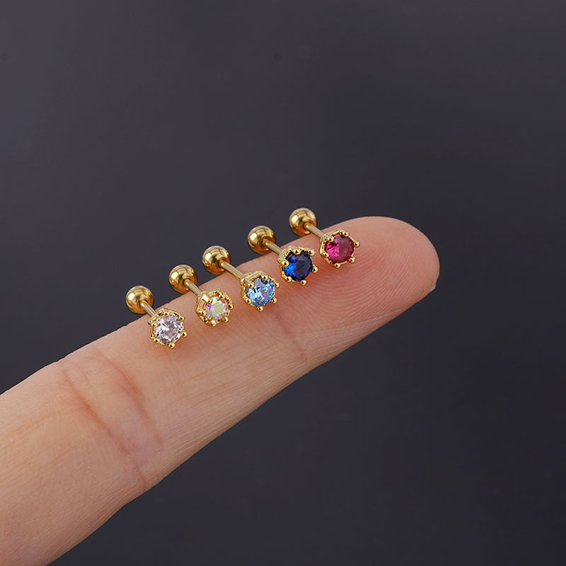 Steel Fine Rod Piercing Ear Bone Spring Popular Color Simple Stud Earrings