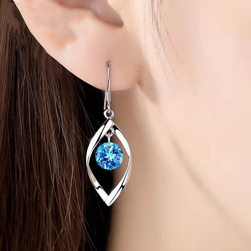 Women's Zircon Simple Sier Rotating Love Pearl Mid-length Earrings