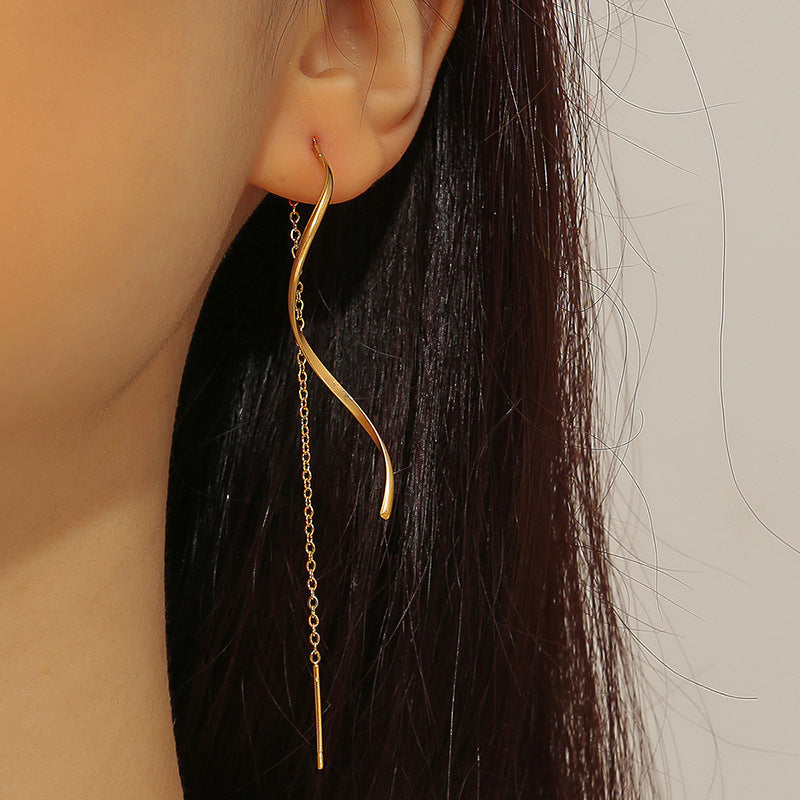 Women's Long Temperament Wave Titanium Steel Stainless Ear Line