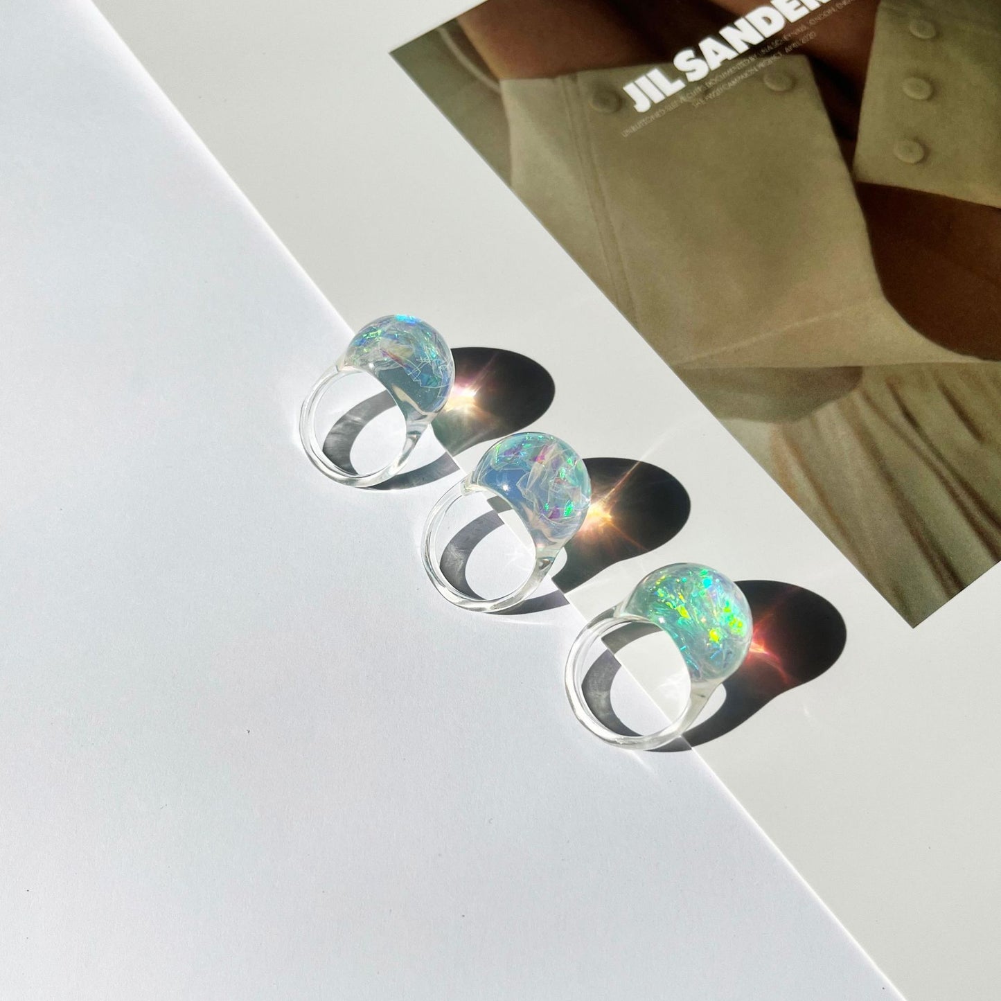 Imitation Opal Resin Colorful Planet Ball Rings