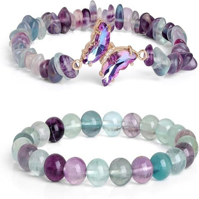Women's Natural Stone Butterfly Elastic Beaded Bracelet