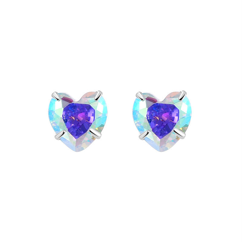 Women's Sterling Sier Colorful Heart-shaped Zircon For Earrings