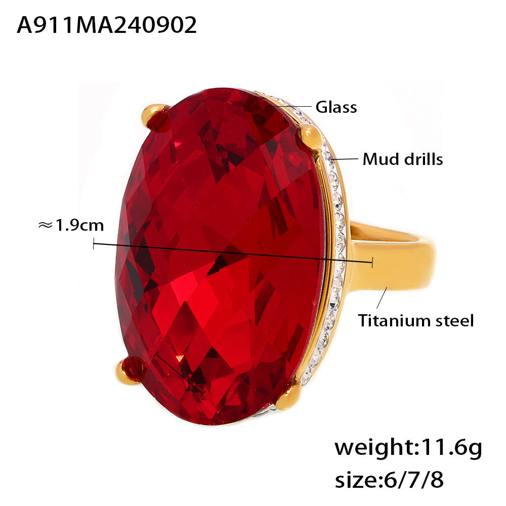 Glass Titanium Steel Gold Plated Retro Affordable Luxury Sense Rings