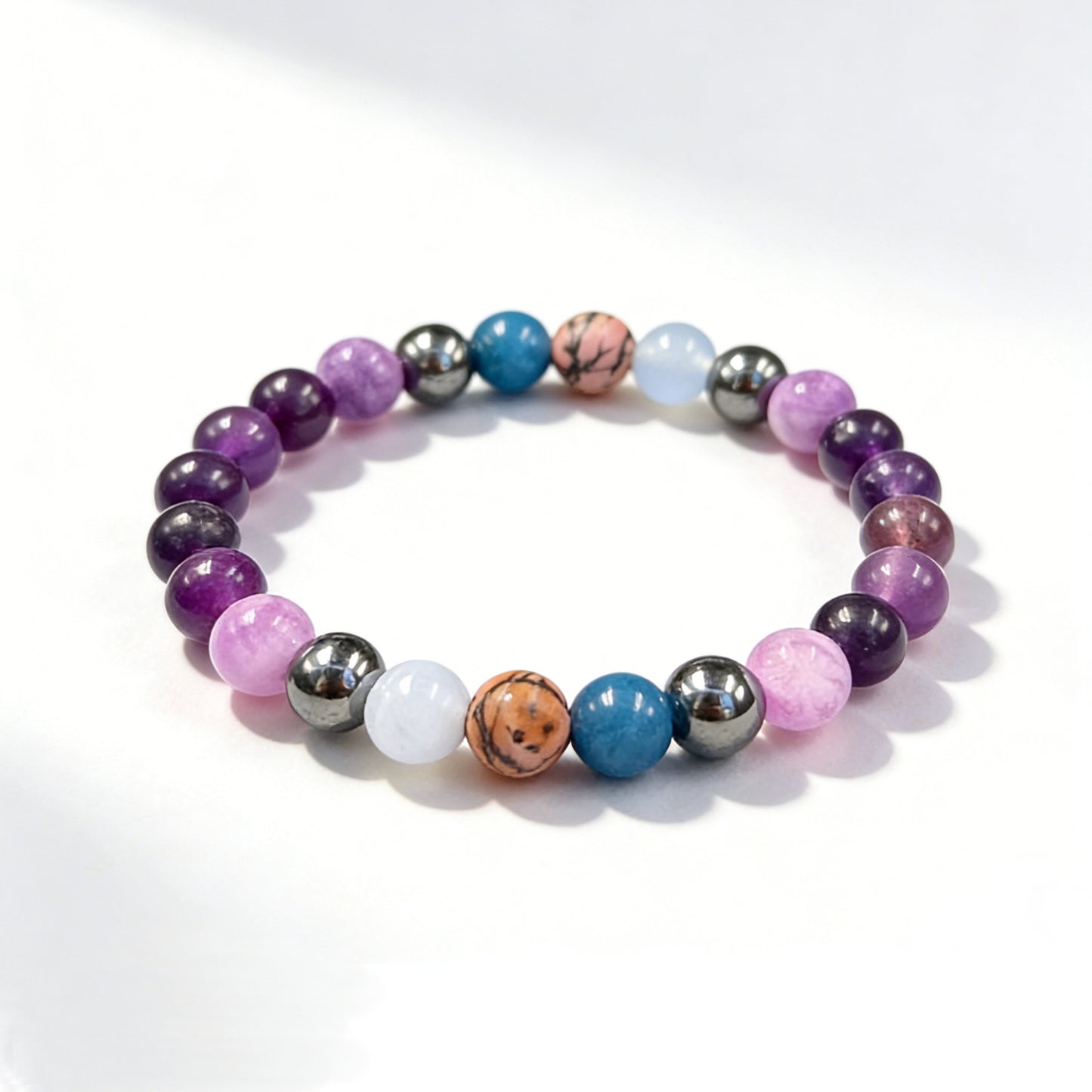 Amethyst Apatite Red Rose Handmade Beaded Bracelet