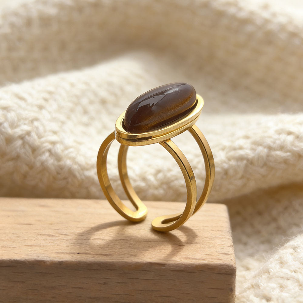 Stainless Steel Oval Resin Female Personality Retro High Rings