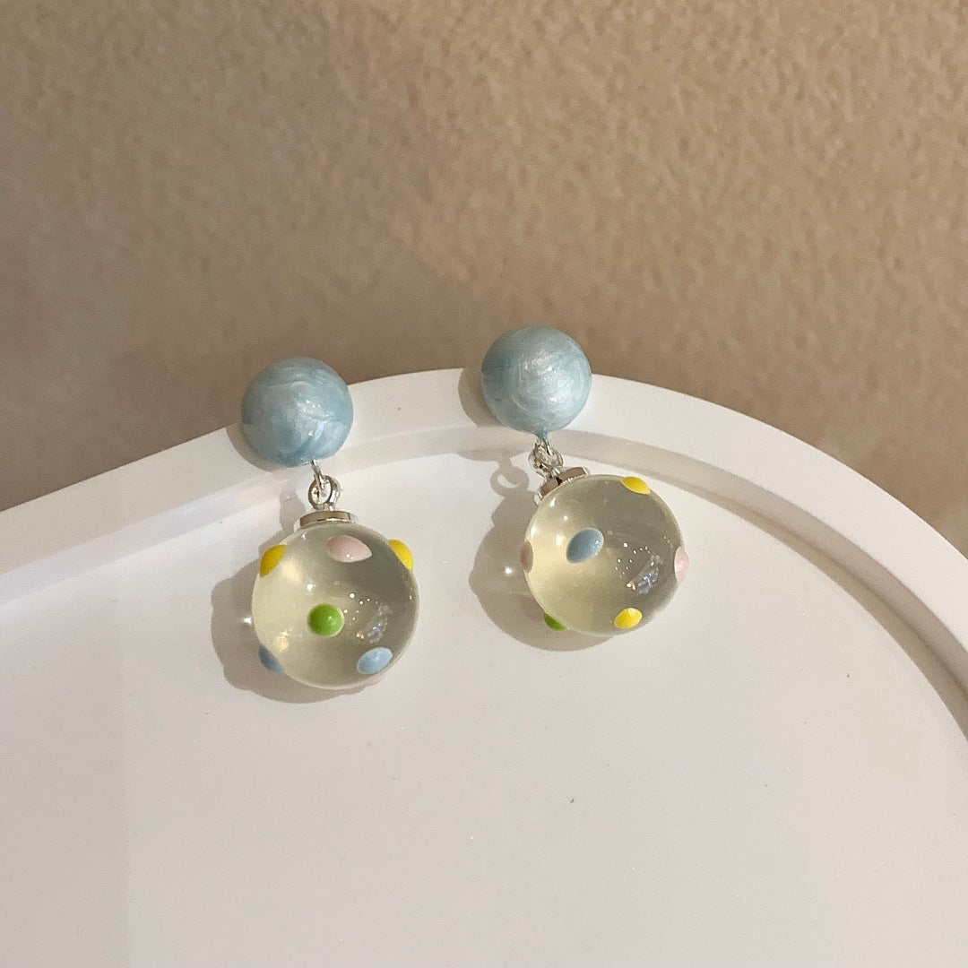 Transparent Polka Dot Tassel Vacation Female Sier Earrings