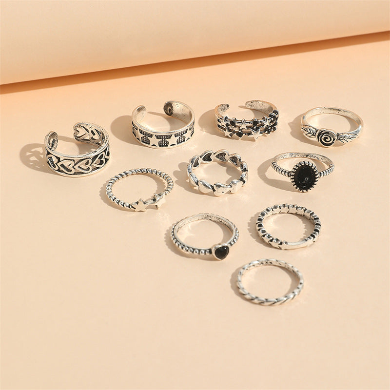 Moon Hollow Love Heart Five-pointed Rose Ring