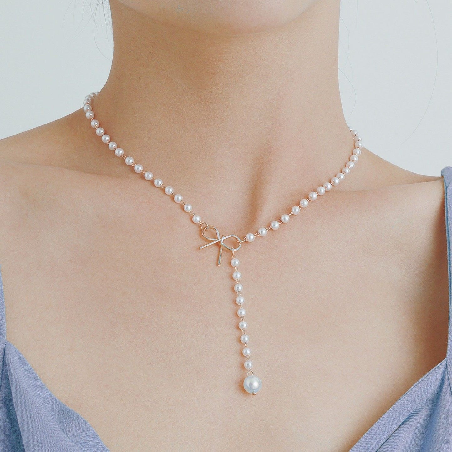 Pearl Sweet Bow Clavicle Chain Y-shaped Artificial High Necklaces