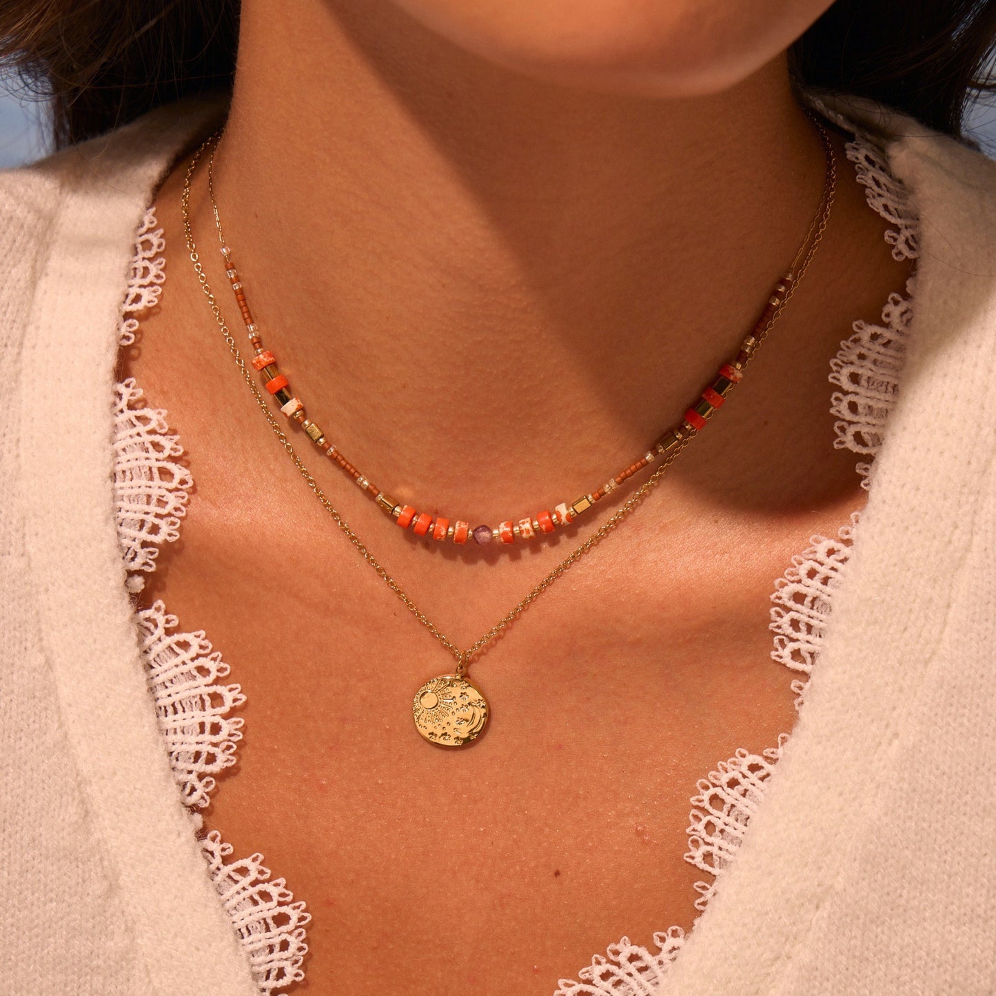 Women's Color Beads Stringed Starfish Suit Summer Necklaces
