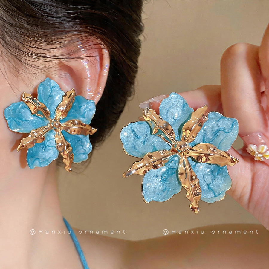 Women's Needle Oil Dripping Pleated Flower Metal Style Light Luxury High-grade Rings
