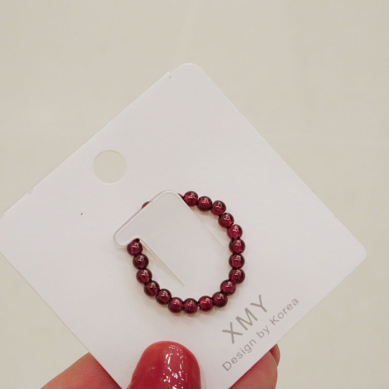 Women's Crystal Pearl Tourmaline Strawberry Elastic Simple Rings