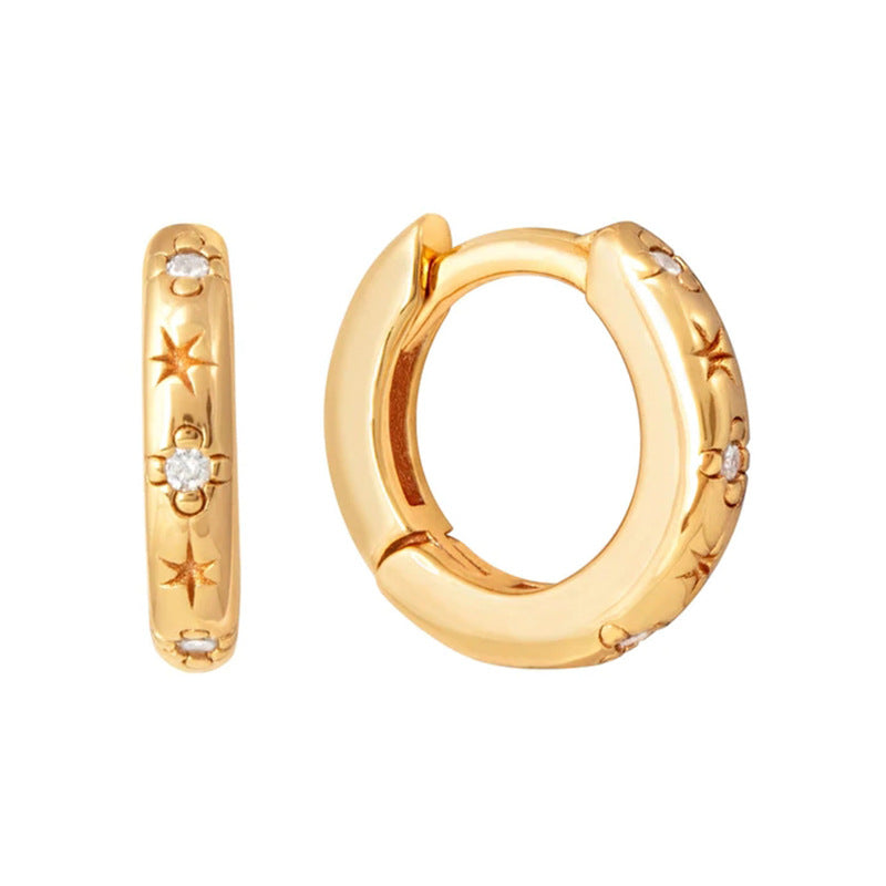Sier Needle Light Luxury Geometric Inlaid Zircon Ear Simple Fashion Earrings