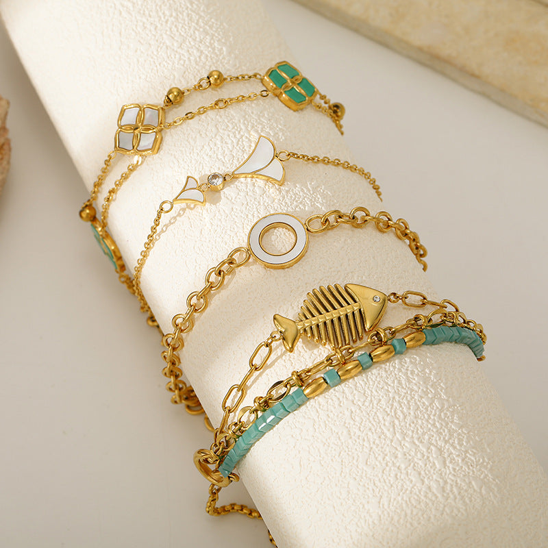 Light Luxury Titanium Steel Everyday Joker Clover Fritillary Gold Plated Bracelet