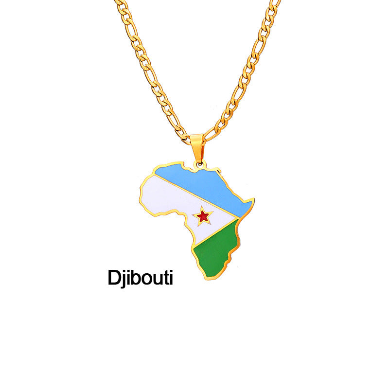 African Drip Oil Stainless Steel Map Geometric Necklace