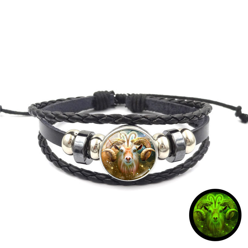 Time Stone Leather Woven Unisex Retro Punk Beaded Bracelets