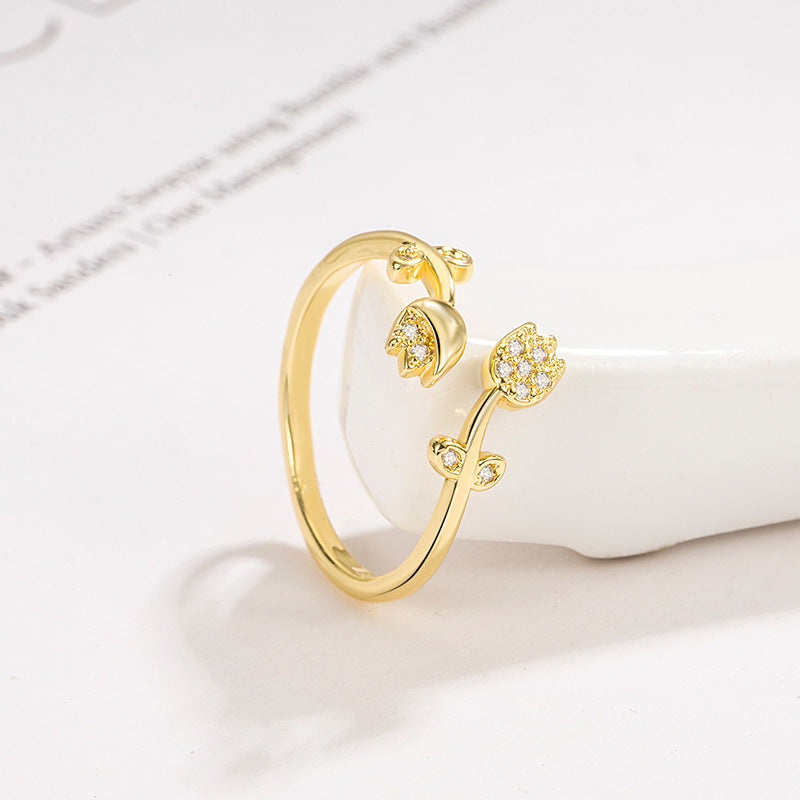 Tulip Light Luxury High-grade Open Flower Rings