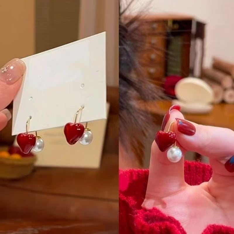 Red Love Beads Simple Affordable Luxury Fashion Elegant High-grade Earrings