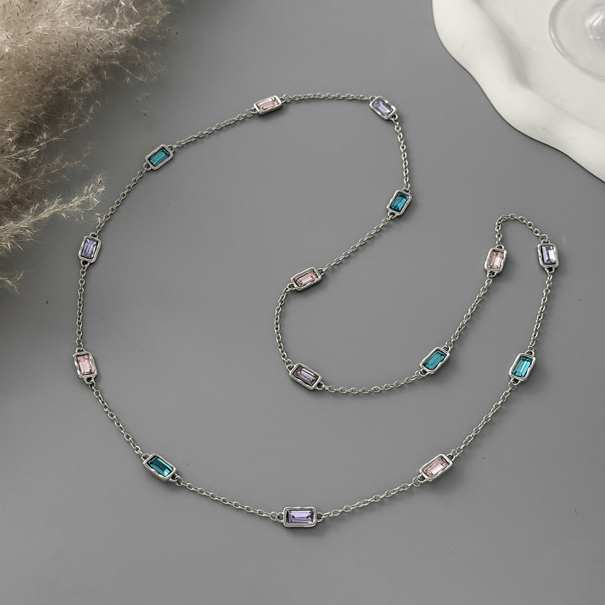 Colorful Gem Twin Sweet Cool Geometric Necklaces
