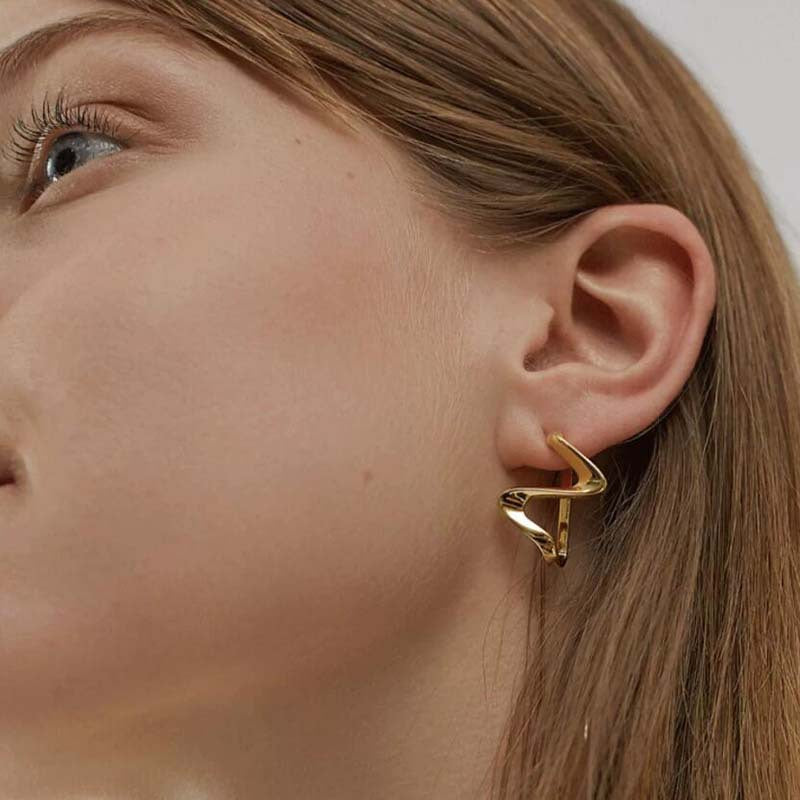 Women's Geometric Metal Sier Pin Golden Niche Design High Earrings