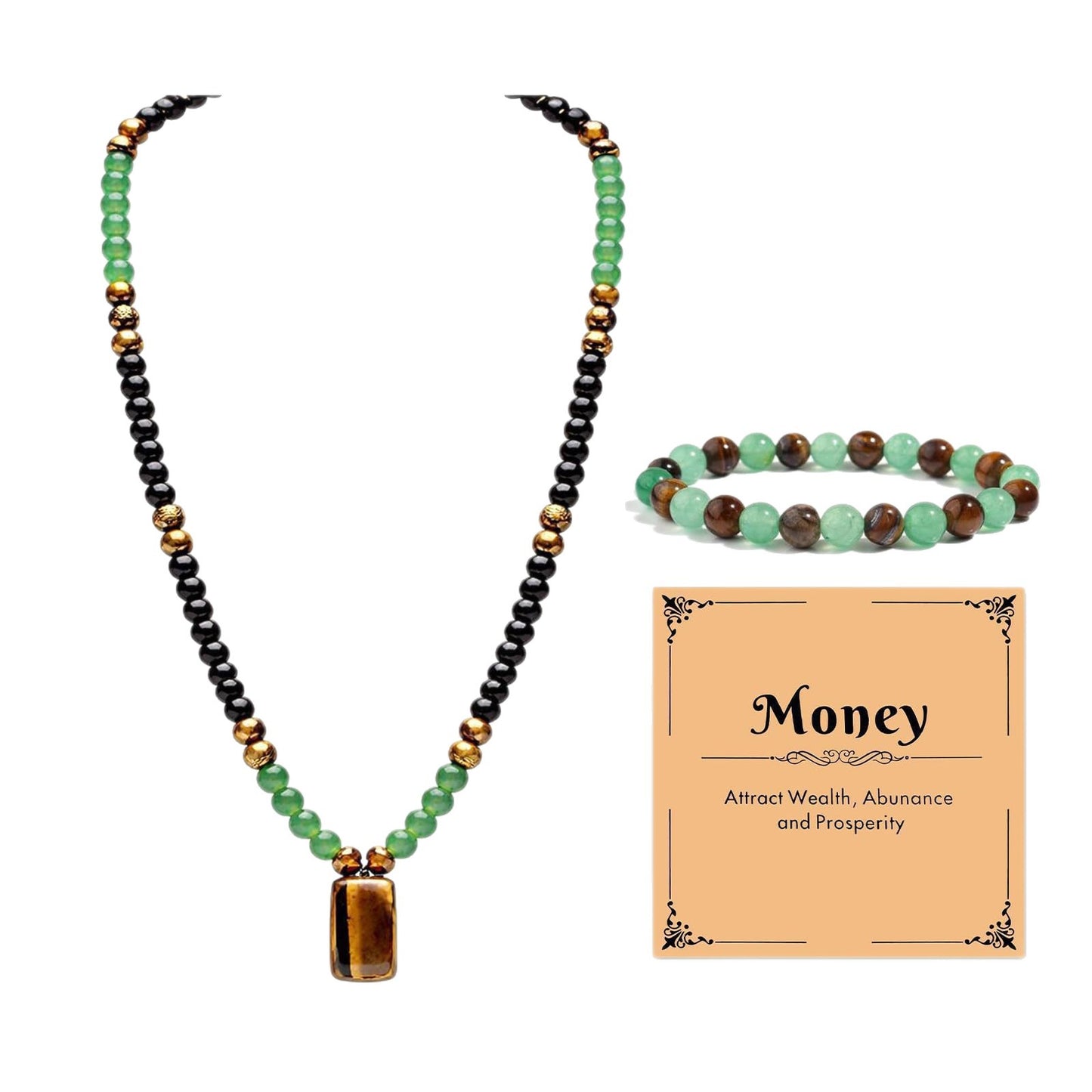 Unakite Yellow Tiger's Eye Square Tiger Necklace
