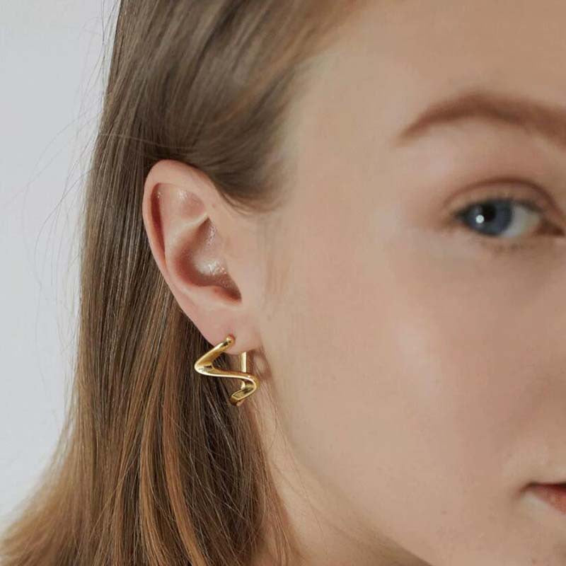 Women's Geometric Metal Sier Pin Golden Niche Design High Earrings
