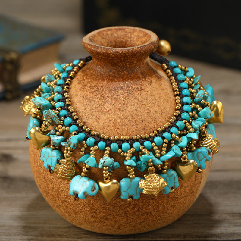 Women's National Style Small Elephant Bohemian Vacation Tibetan Exotic Carrying Bracelet