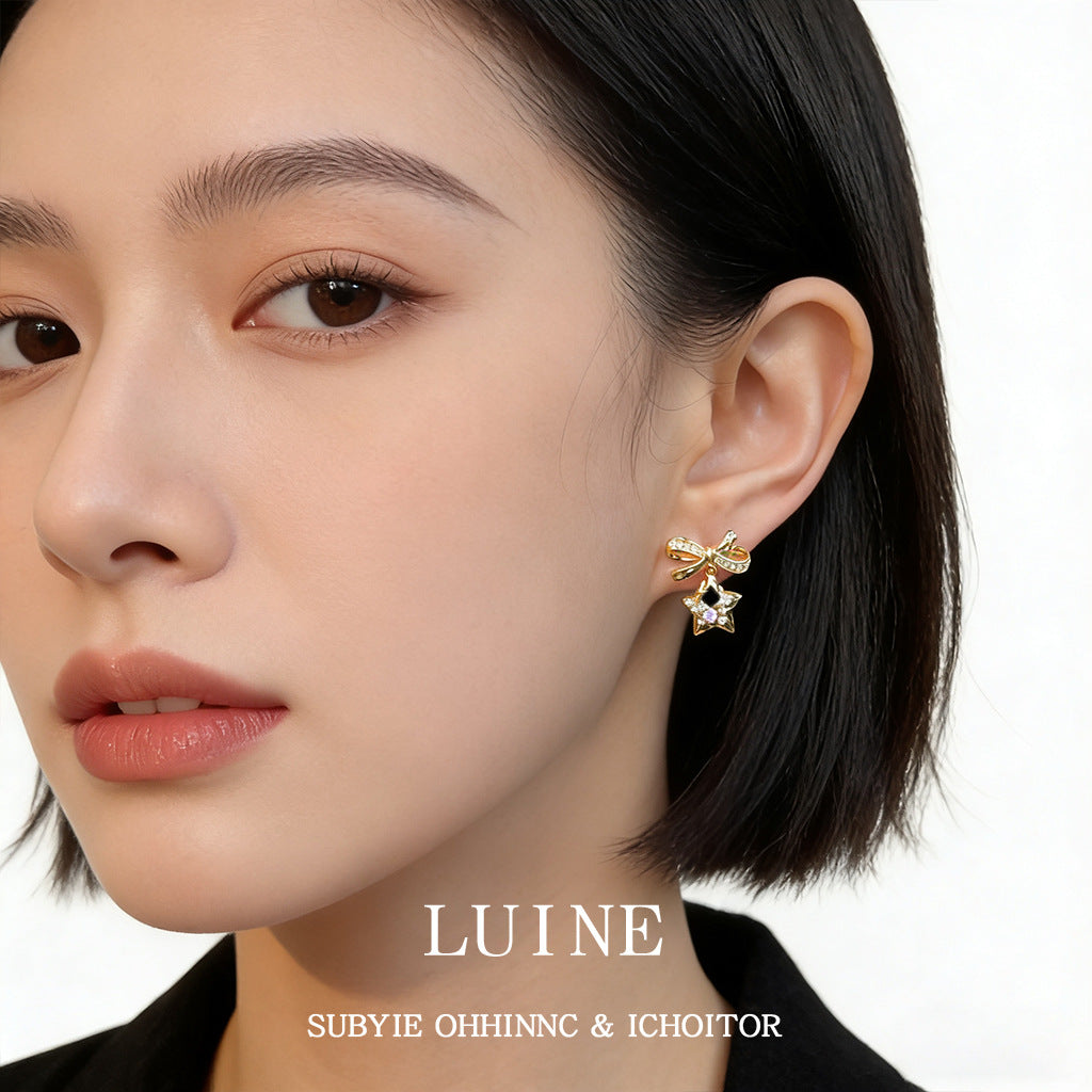 Personality Design Sier-plated Pin Micro Inlaid Zircon Earrings