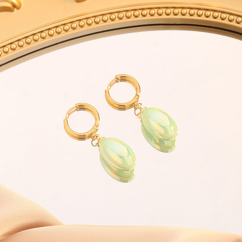 Women's Pear-shaped Water Drop Dopamine Painted Titanium Steel Simple Earrings