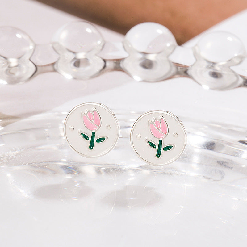 Luxury Designer Style Round Tulip Simple Stud Earrings