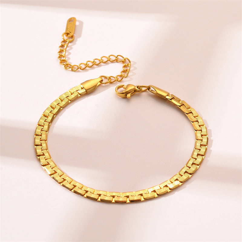 Women's Link Chain Gold-plated Stainless Steel Flat Bracelets