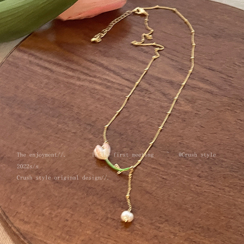 Fairy Mori Style Tulip Tassel Imitation Pearl Female Pastoral Temperament Necklace